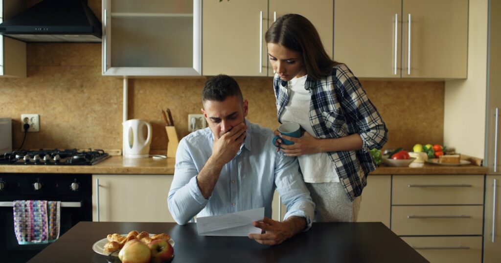 A couple facing financial conflict in marriage over bills