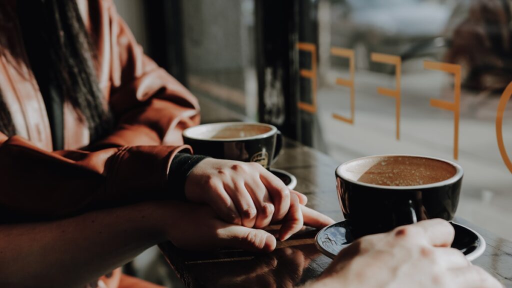 Slow dating shown as two people enjoying an unhurried first date