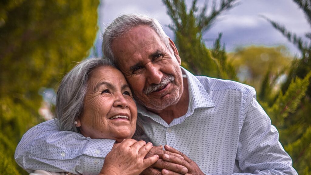 Couple embracing, dating later in life